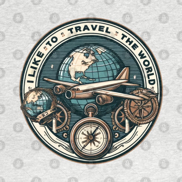 Vintage Retro Global Adventure Badge - I like to travel the world by POD24